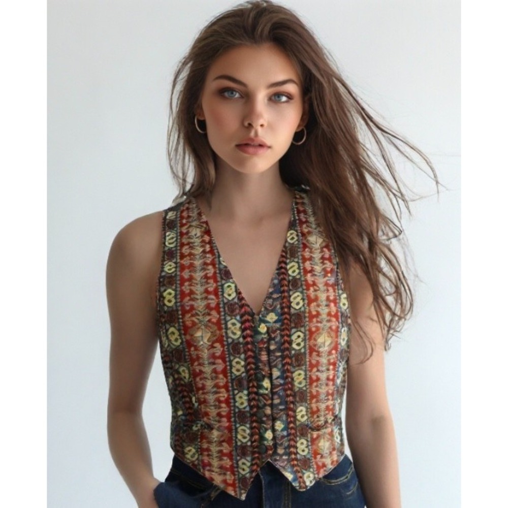Vintage 90s Express Tapestry Vest Aztec Southwestern Whimsigoth Medium M